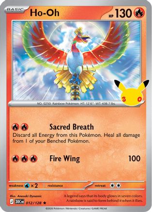 Ho-Oh 012/128  - Holofoil ME 30th Celebration - Rare