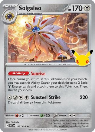 Solgaleo 105/128  - Holofoil ME 30th Celebration - null