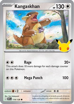 Kangaskhan 114/128  - Holofoil ME 30th Celebration - Common