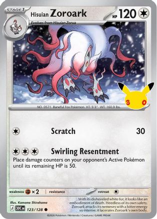 Hisuian Zoroark 123/128  - Holofoil ME 30th Celebration - null