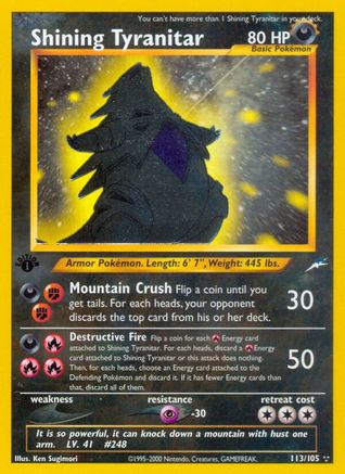 Shining Tyranitar 113  - Unlimited Holofoil Neo Destiny - Secret Rare